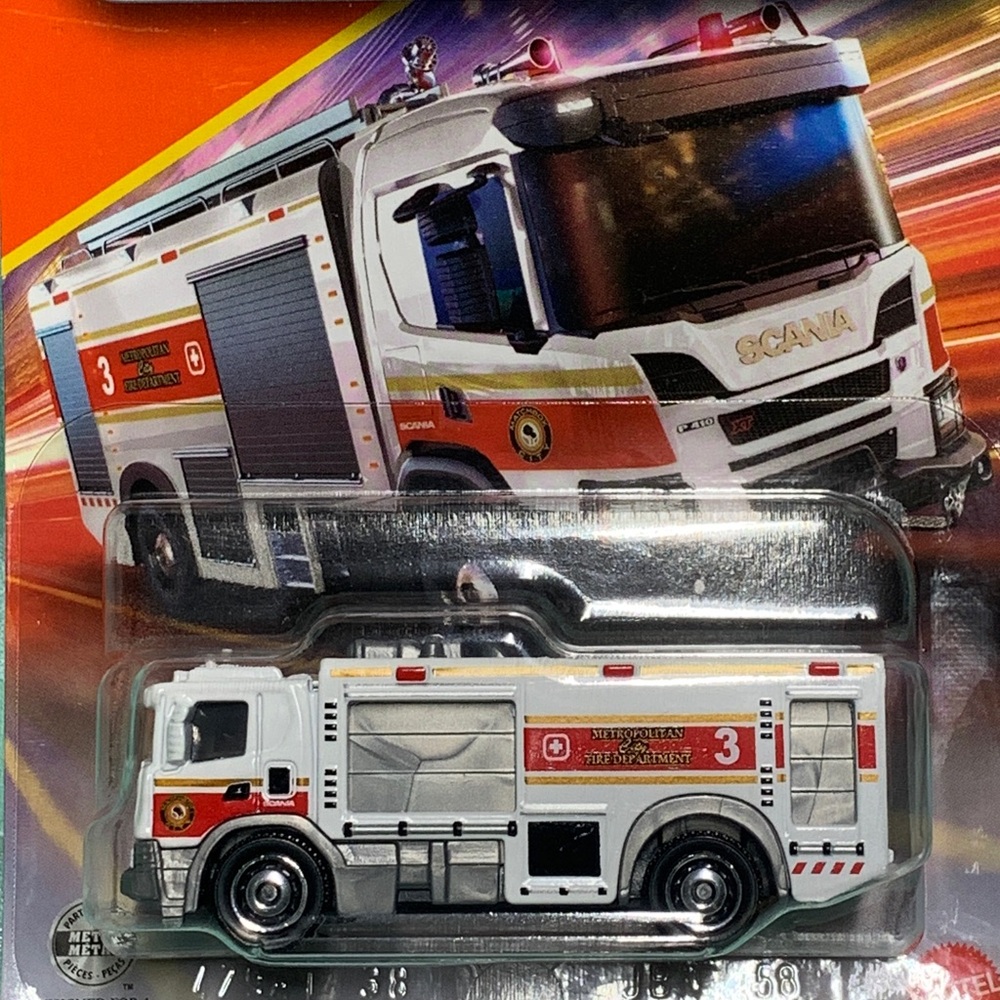 Matchbox 2021 Scania XT Fire Truck Toy in White and Red
